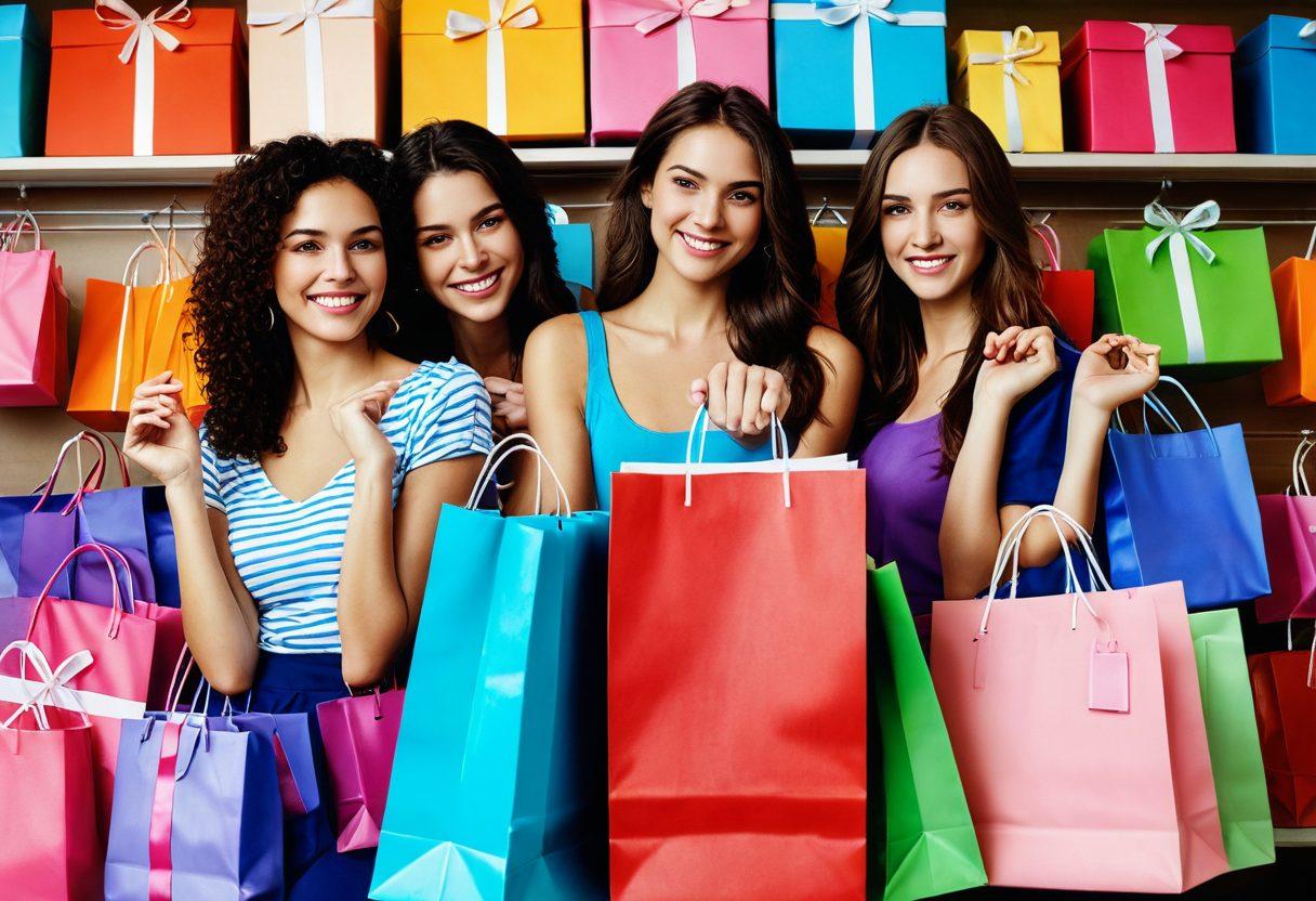 A vibrant online marketplace, bustling with diverse shoppers joyfully selecting colorful gifts and incredible deals. Include a variety of product genres like electronics, fashion, and home decor displayed attractively. The scene should radiate excitement, with bright colors that evoke happiness and invite exploration. Infuse elements of digital commerce, such as virtual carts and glowing deal signs, to enhance the modern shopping vibe. super-realistic. vibrant colors.